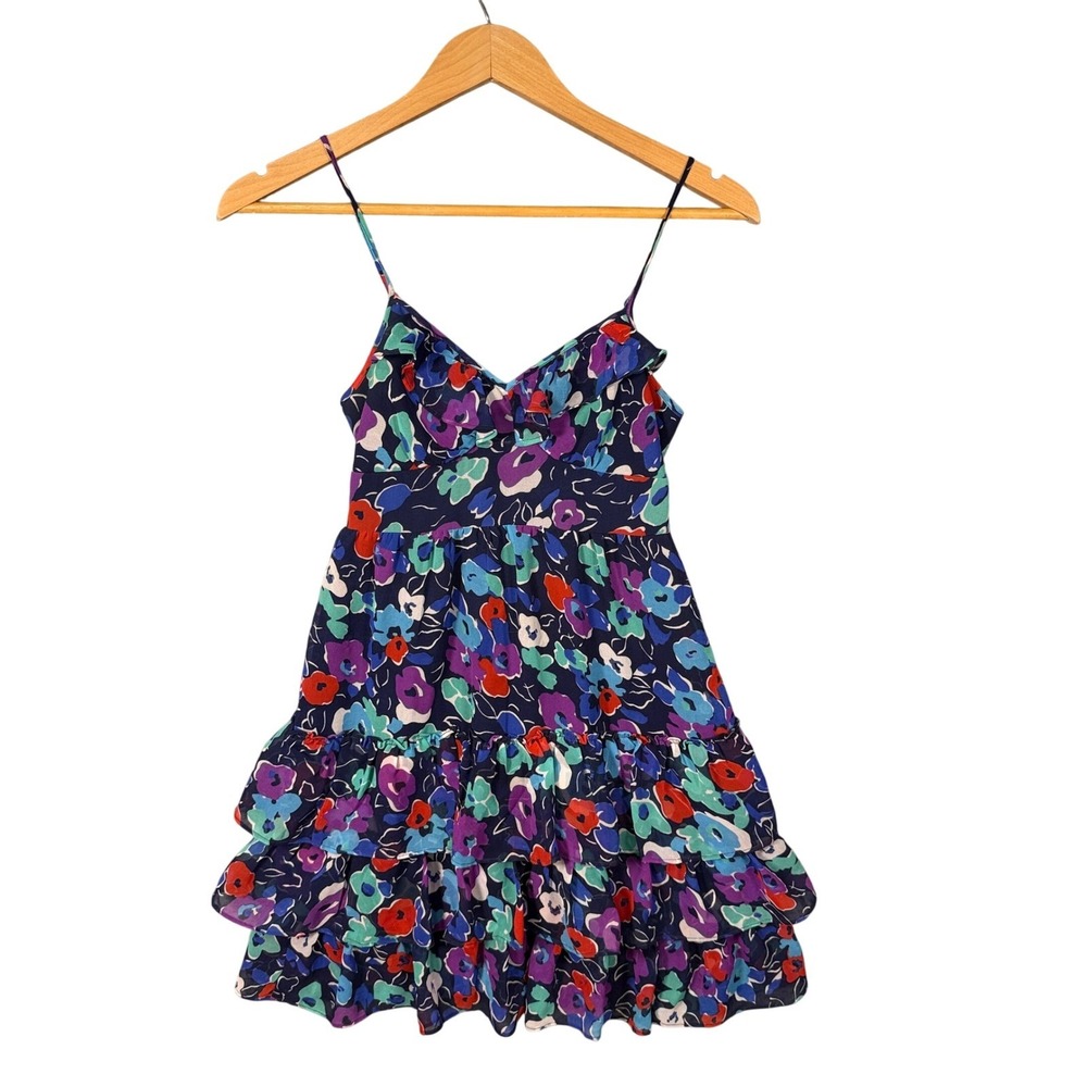 Vintage American Eagle Floral Mini Dress XS Navy Babydoll Coquette Y2K Ruffle